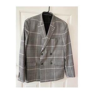 Topman Mens Double Breasted Jacket Blazer Sz 40R Gray Plaid
